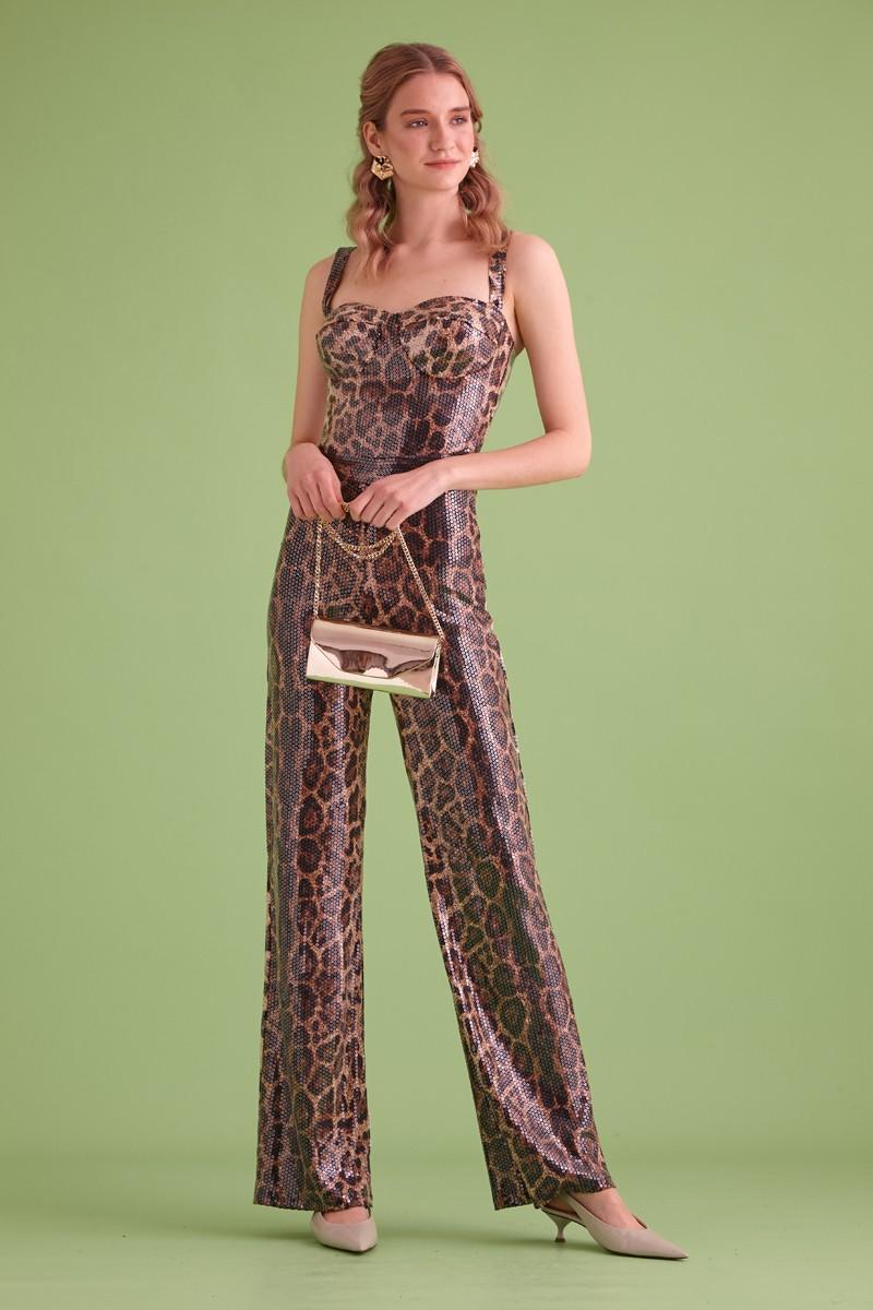 Leopard Sequined Sleeveless Maxi Overall