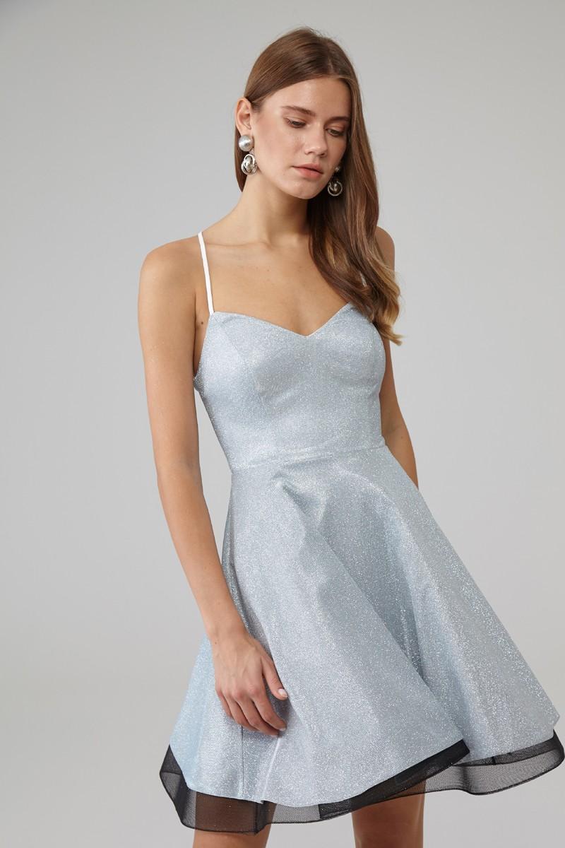 Blue Sequined Sleeveless Mini Dress