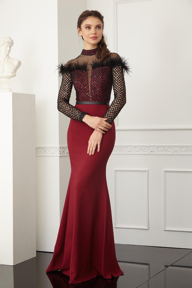 Claret Red Crepe Long Sleeve Maxi Dress