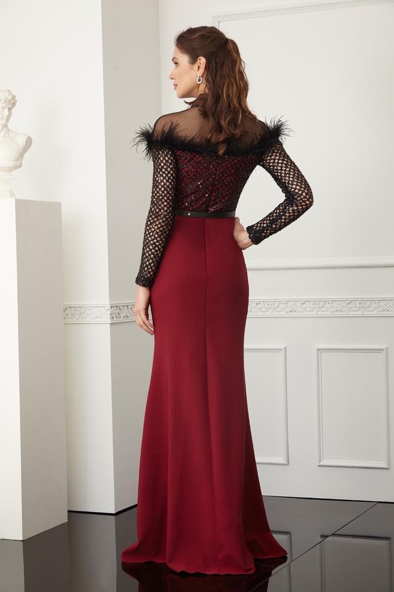 Claret Red Crepe Long Sleeve Maxi Dress