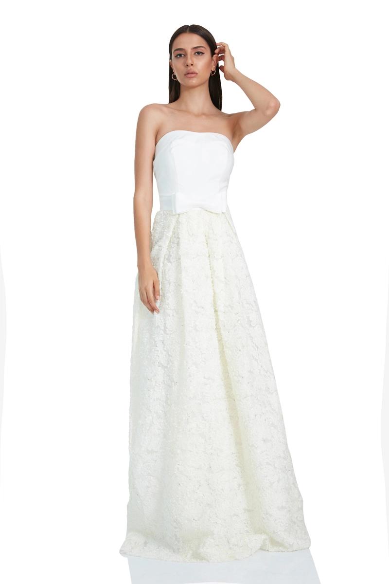 White Crepe Strapless Maxi Dress