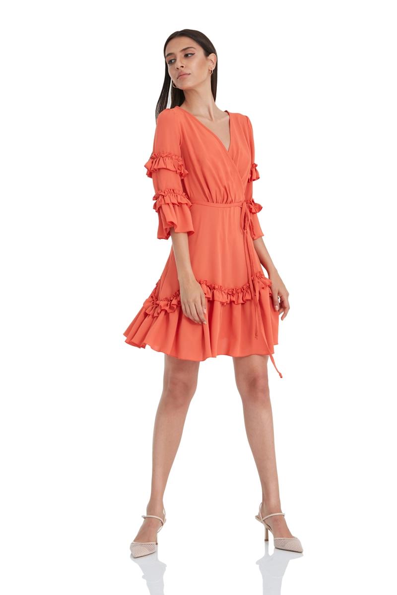 Orange Crepe Strapless Maxi Dress