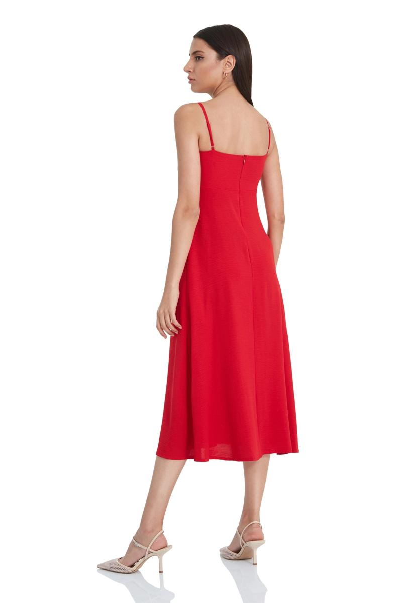 Red Crepe Sleeveless Midi Dress