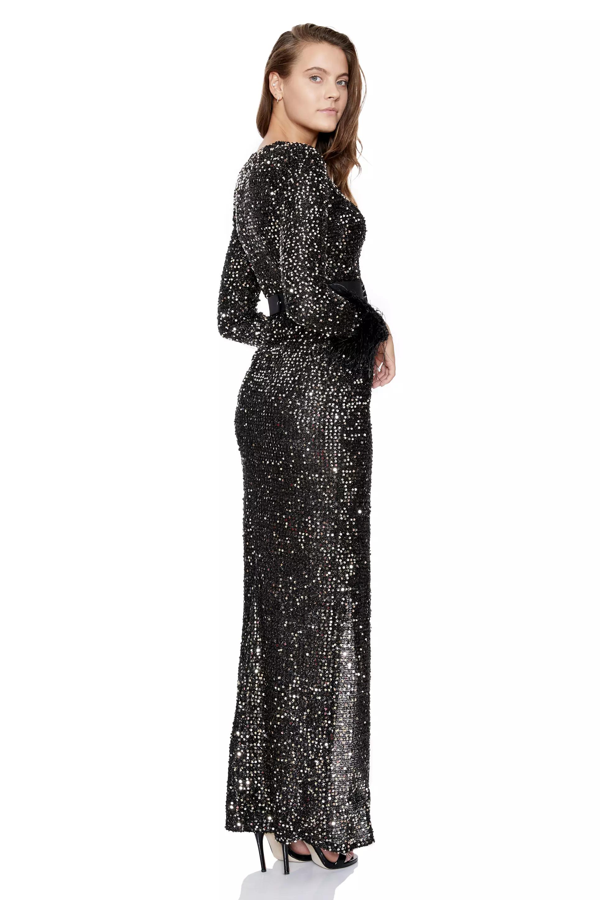 Silver Sequined Long Sleeve Dress