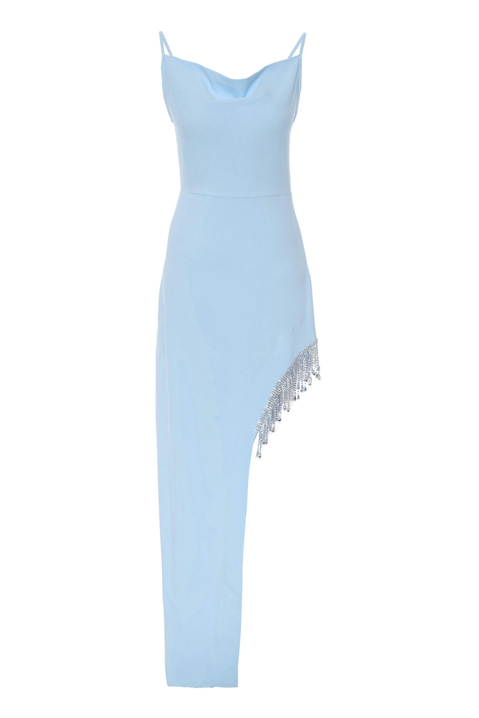 Blue Crepe Sleeveless Uzun Dress