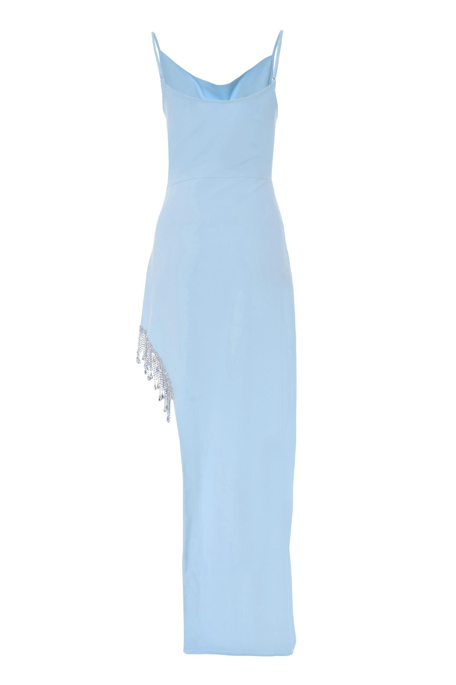 Blue Crepe Sleeveless Uzun Dress