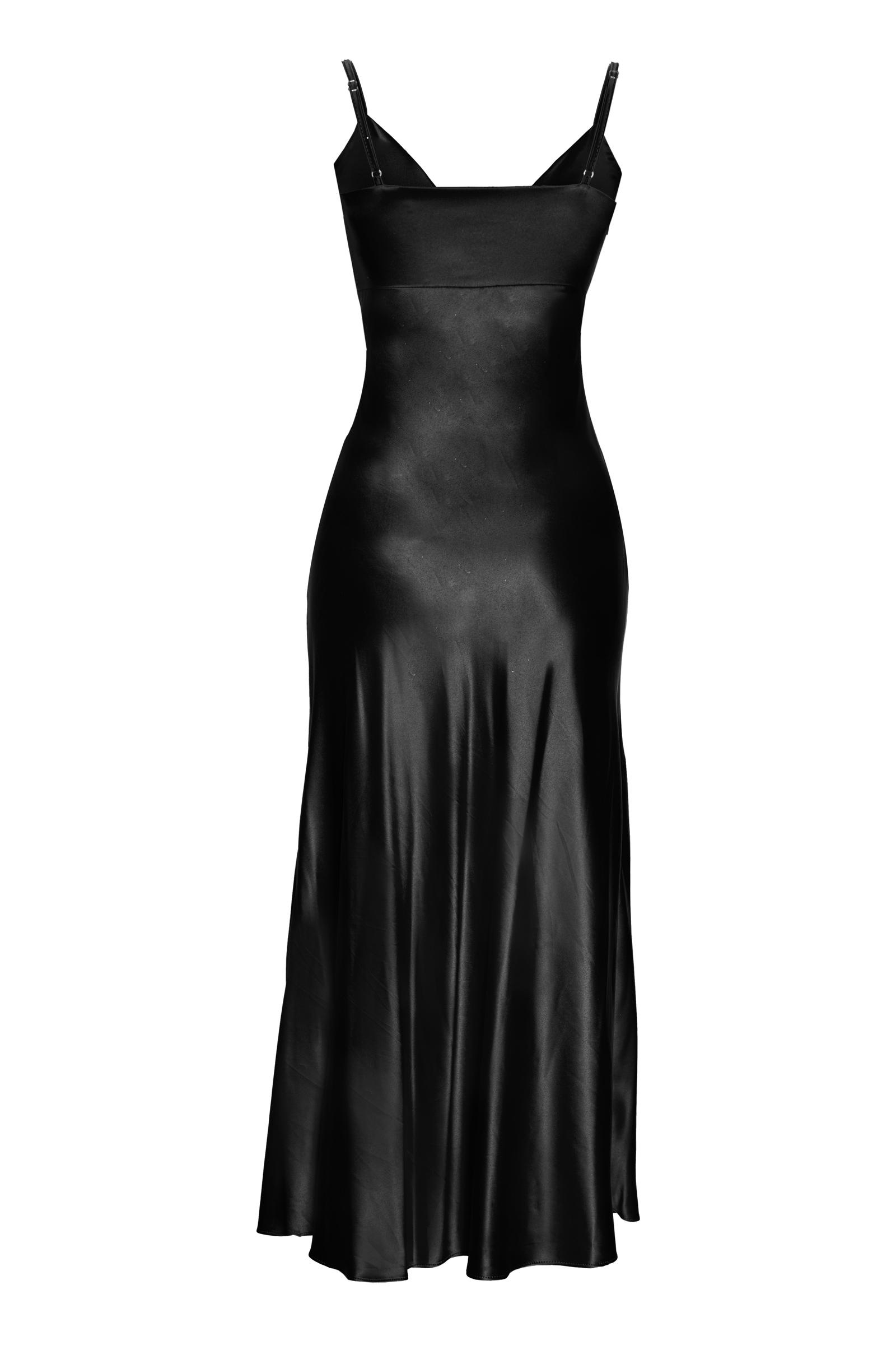 Black Satin Sleeveless Midi Dress