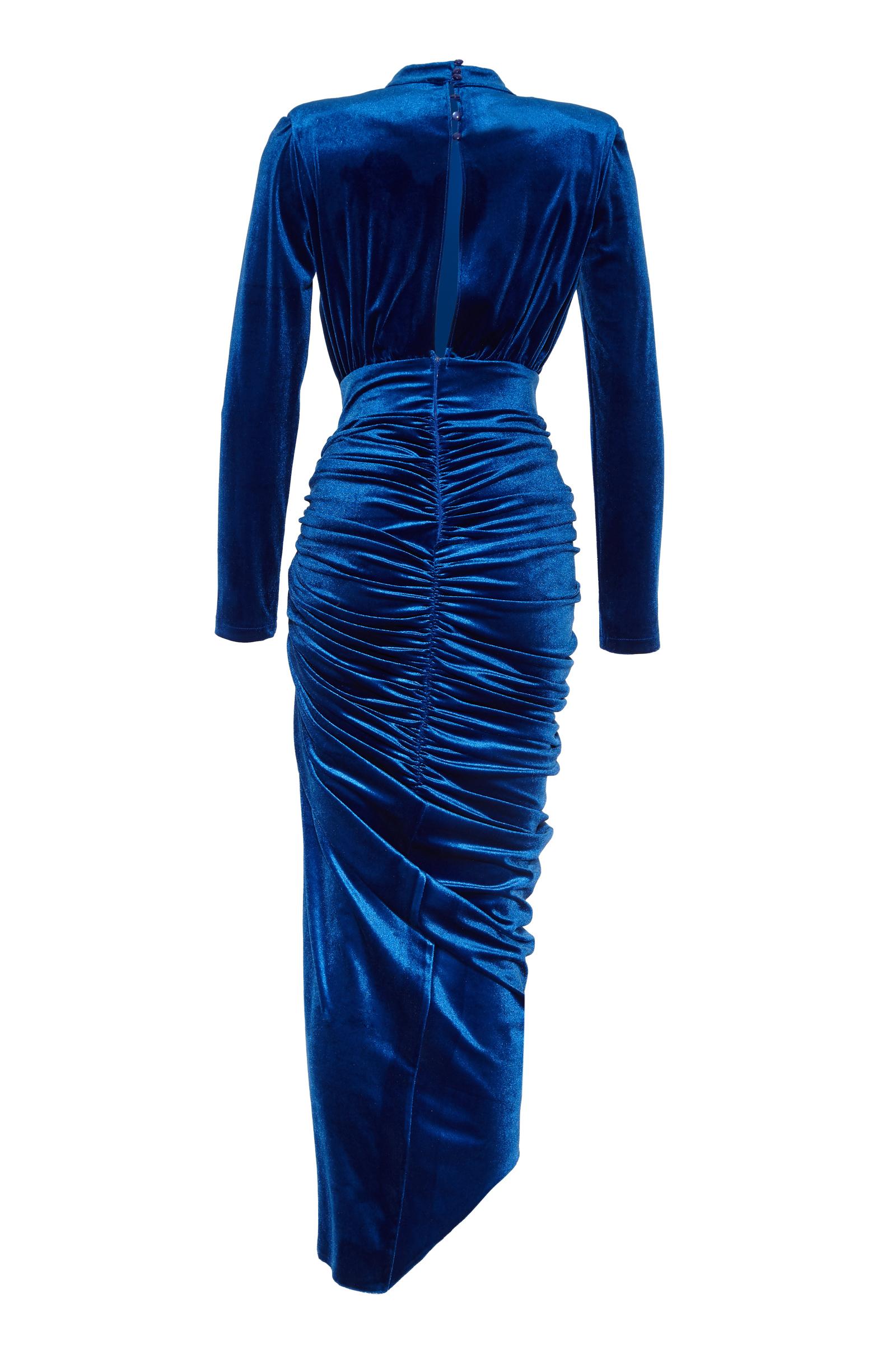 Blue velvet long sleeve dress