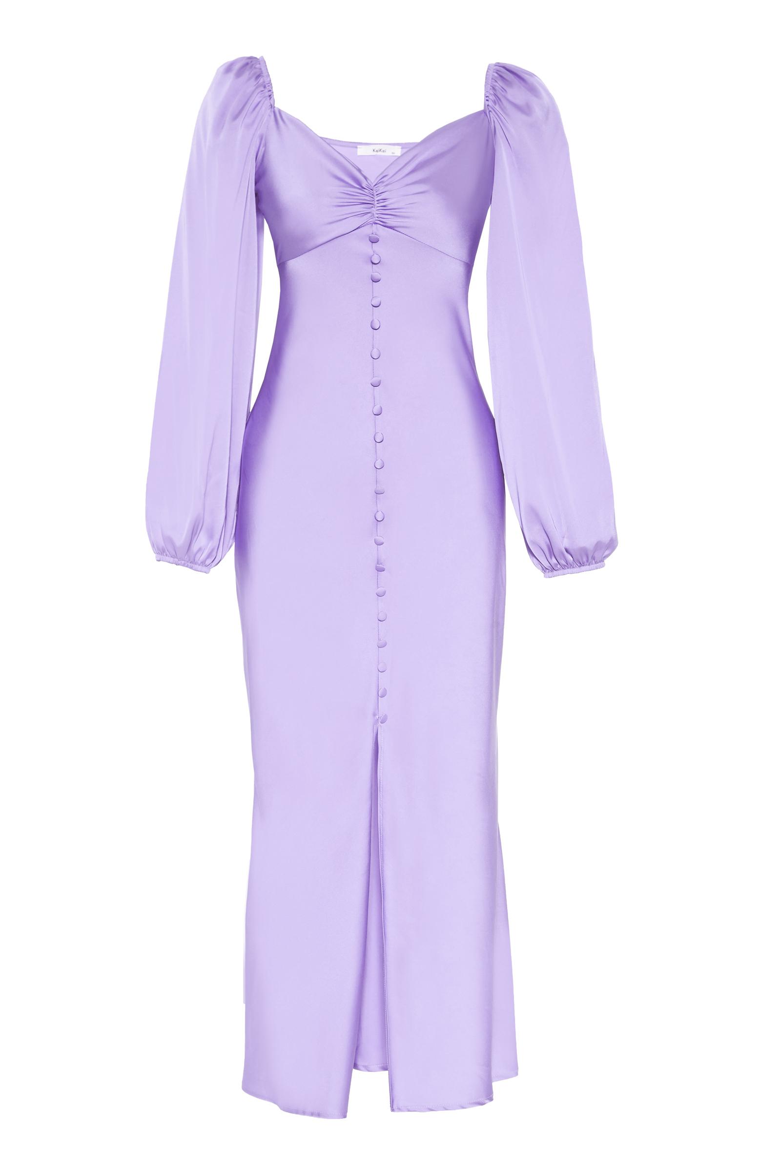 Lilac Satin Long Sleeve Maxi Dress