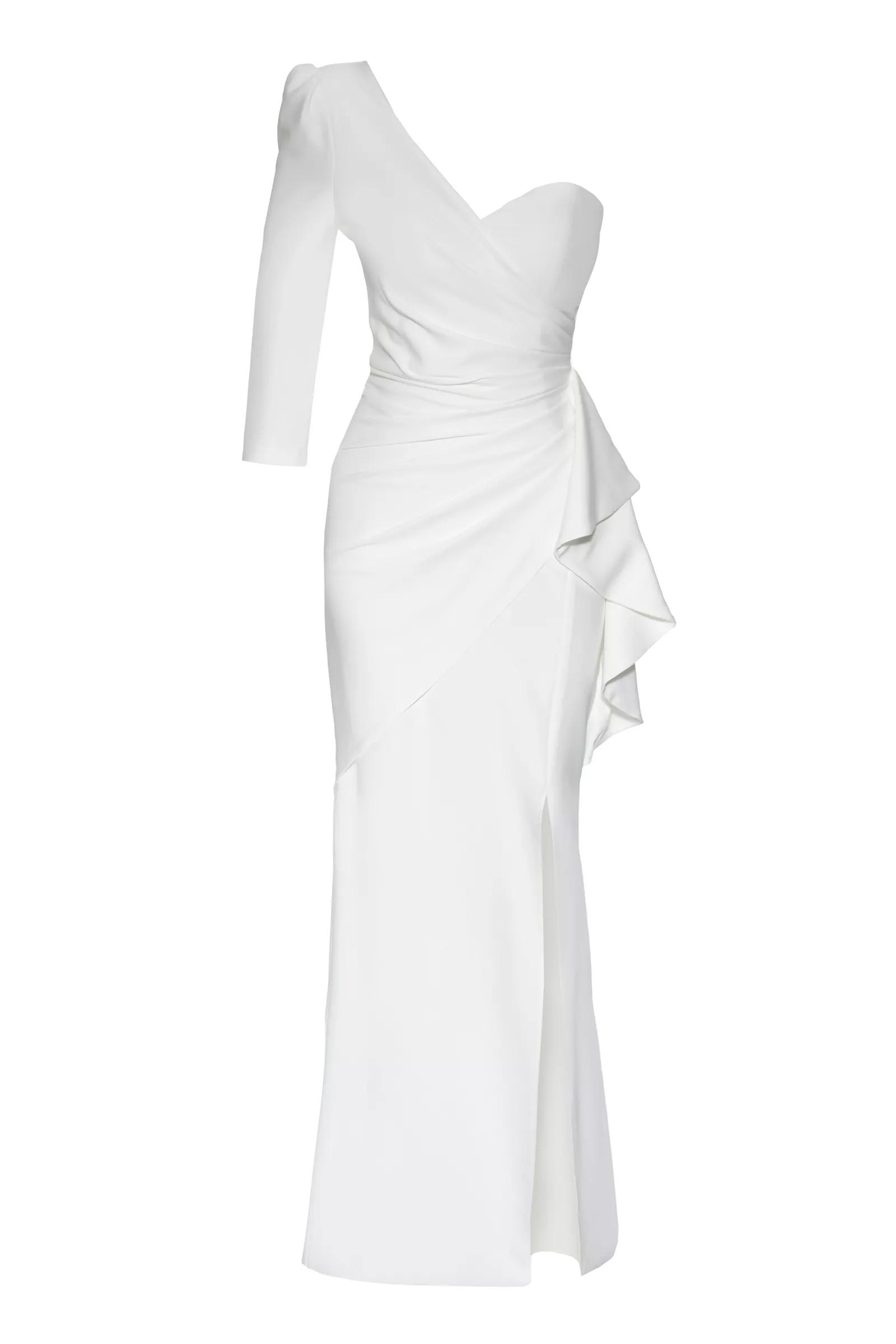 White Crepe One Arm Maxi Dress | Crape Dresses | KeiKei