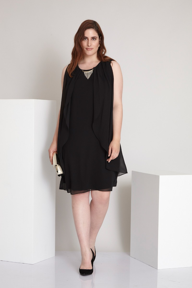 Black plus size chiffon sleeveless mini dress
