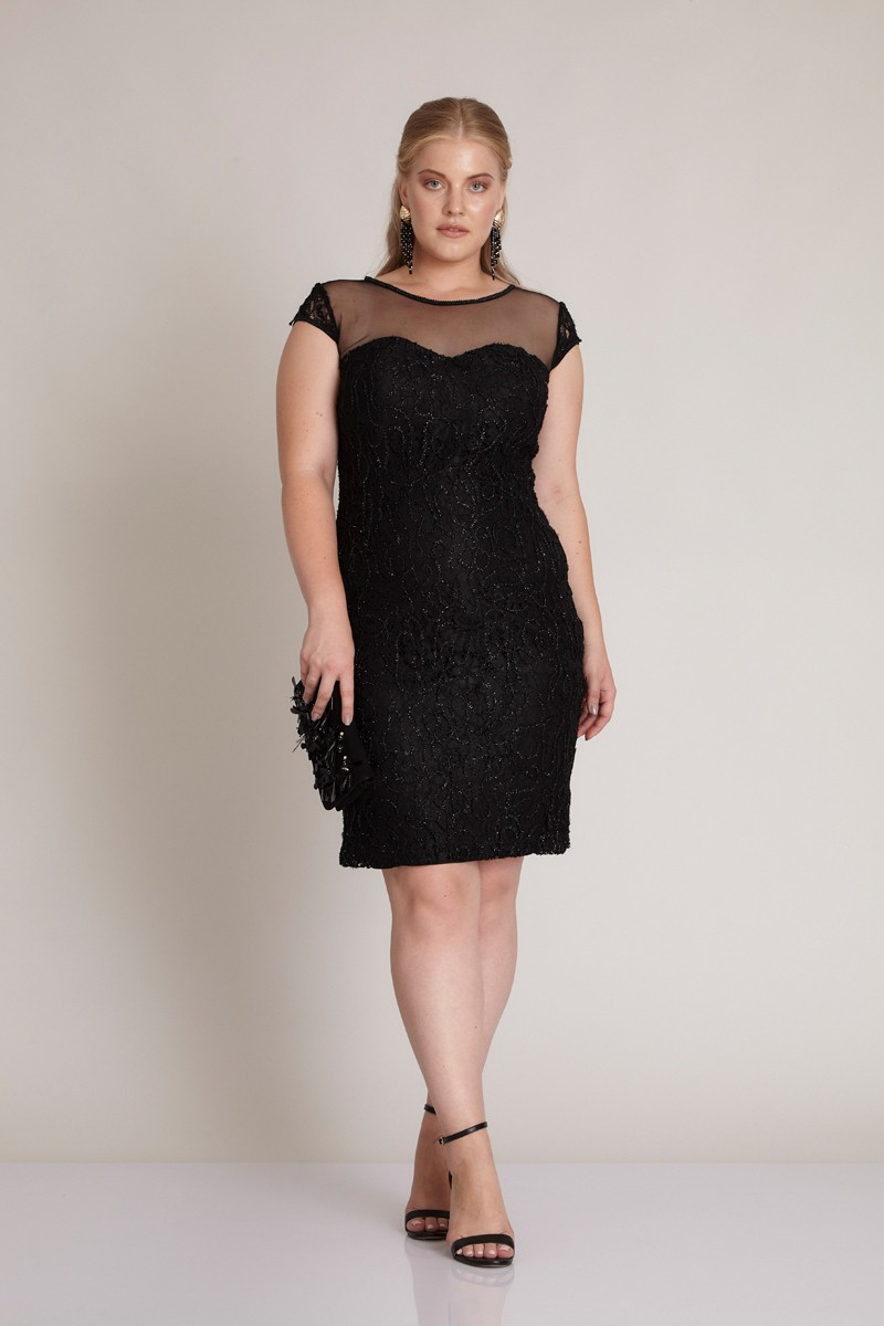 Black plus size lace short sleeve mini dress