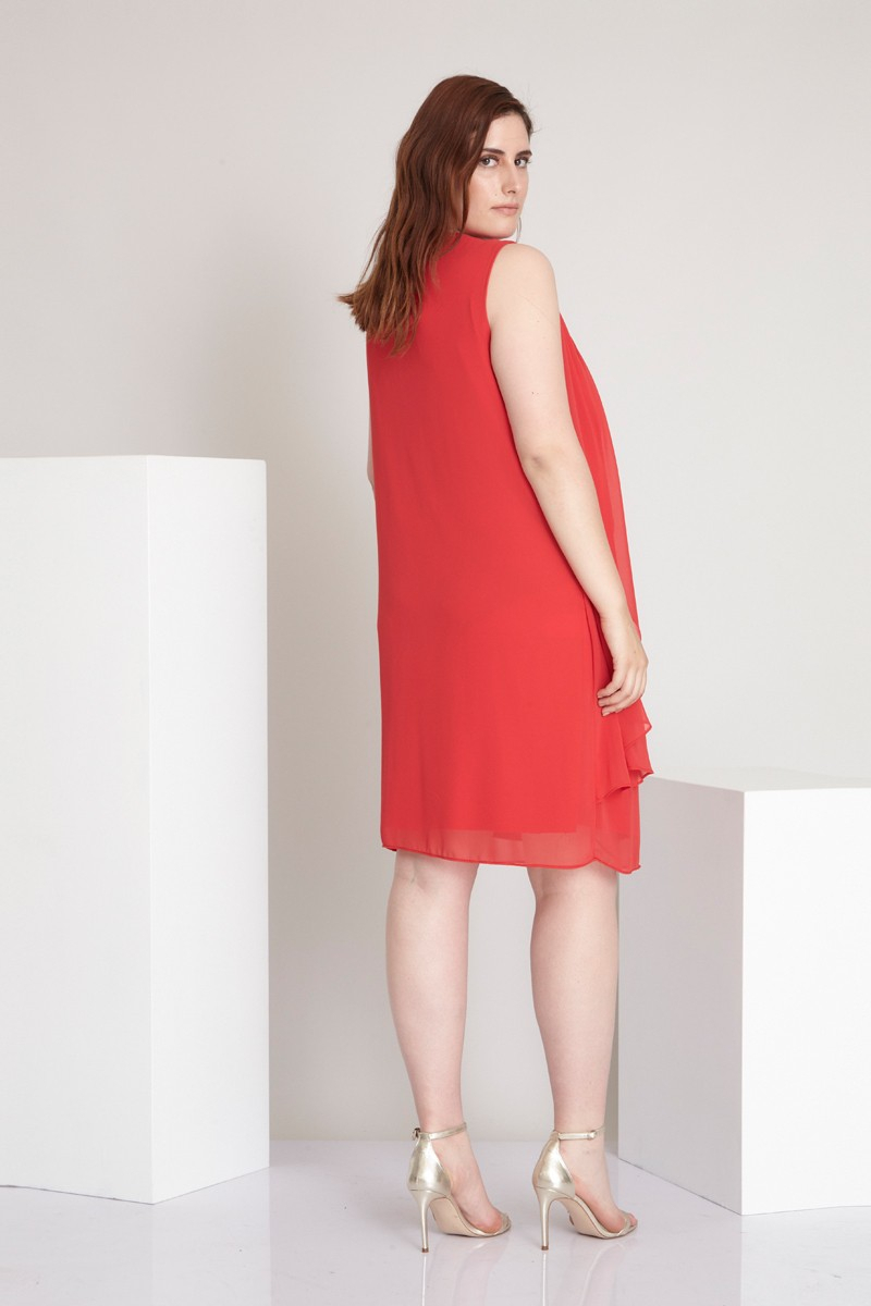 Red plus size chiffon sleeveless mini dress