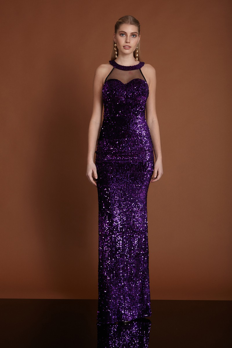 Purple velvet maxi sleeveless dress