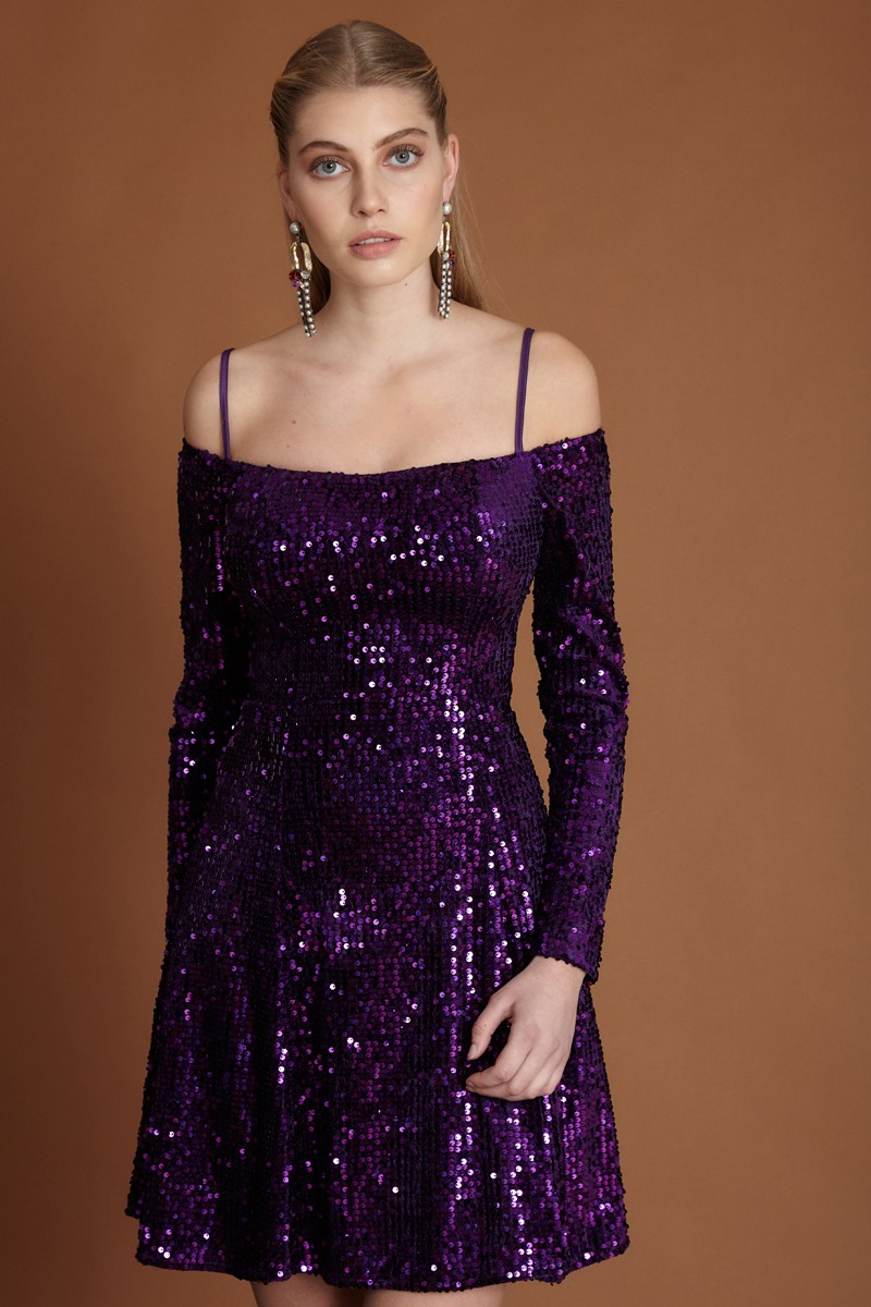 Purple velvet long sleeve mini dress
