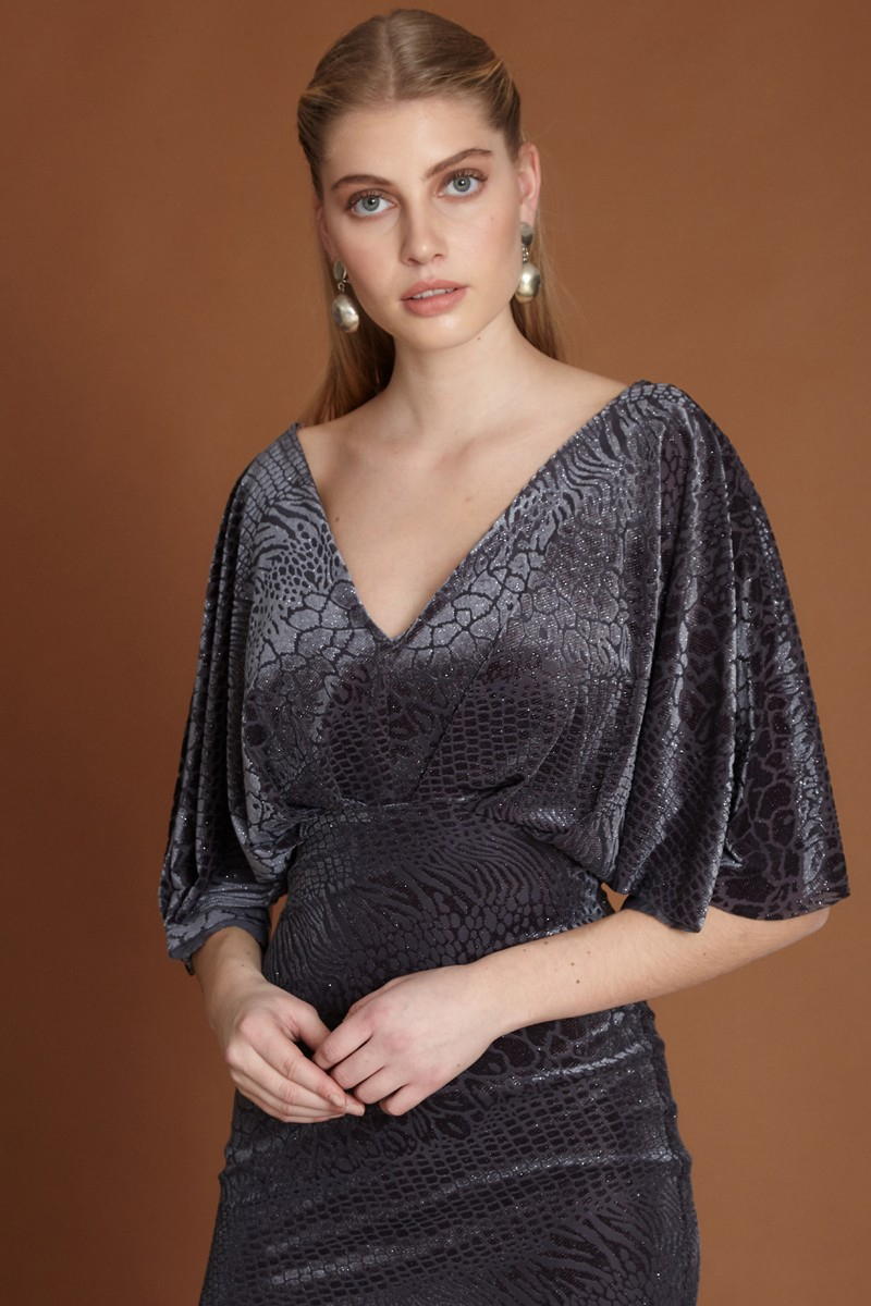 Grey velvet short sleeve maxi dress