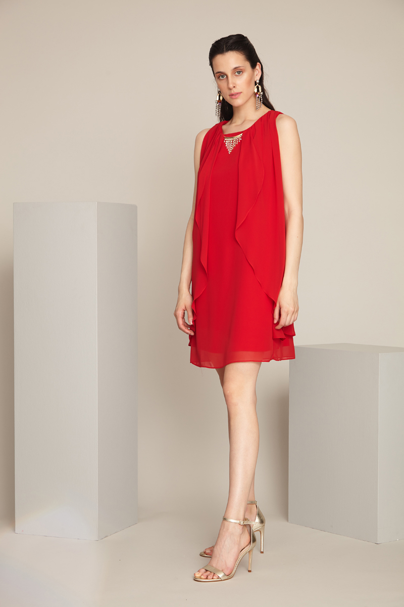 Red plain dress