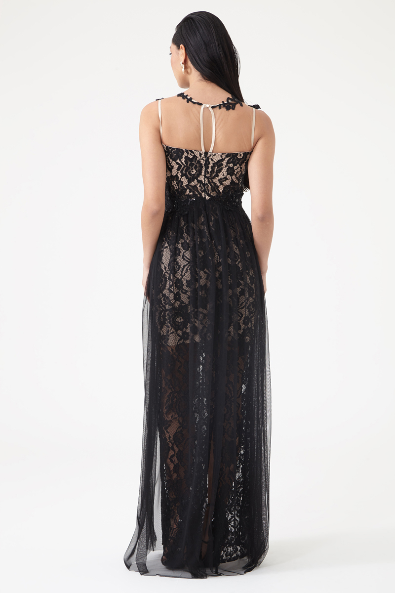 Black lace sleeveless maxi dress