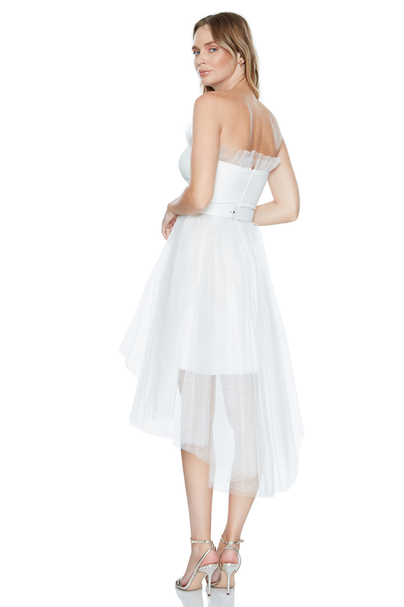 White tulle strapless midi dress