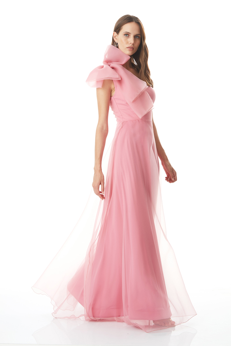 New powder pink tulle sleeveless maxi dress