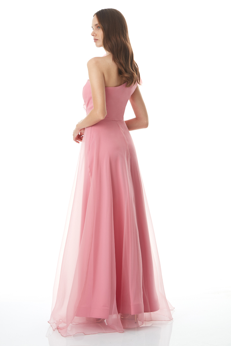 New powder pink tulle sleeveless maxi dress