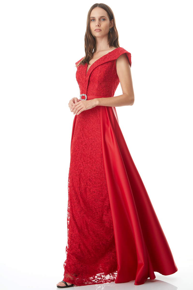 Red satin sleeveless maxi dress