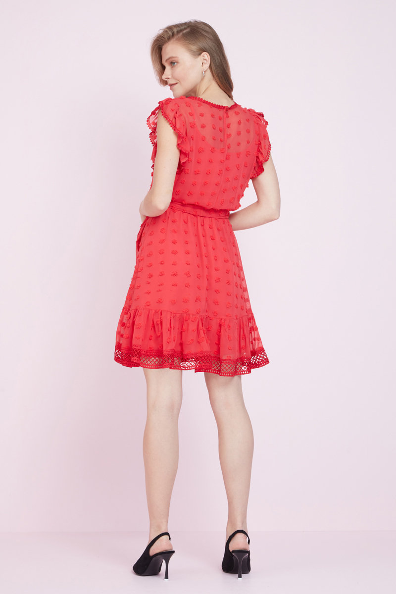 Red chiffon short sleeve mini dress
