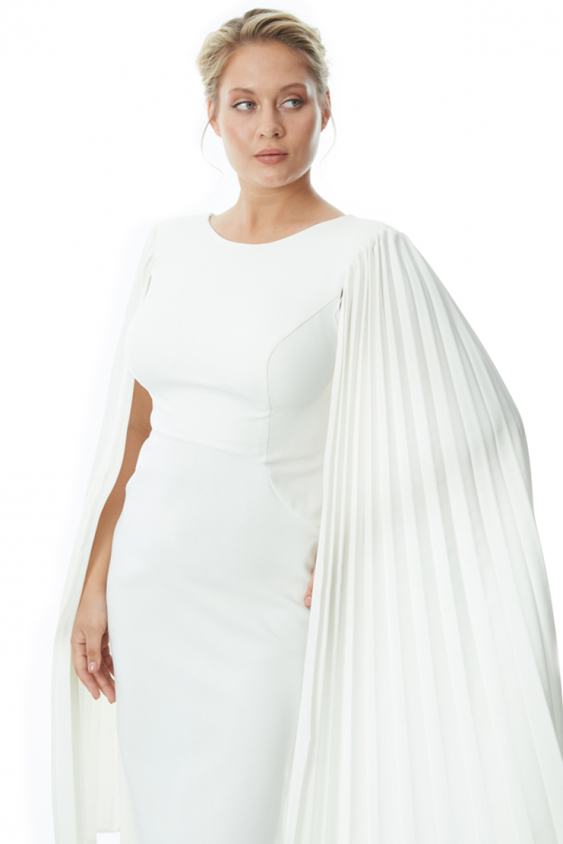 White plus size crepe long sleeve maxi dress