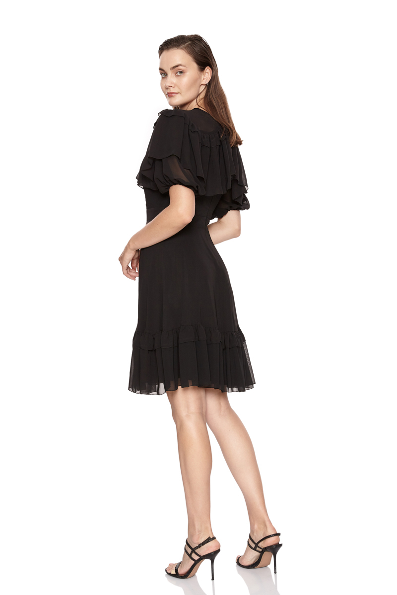 Black chiffon short sleeve midi dress