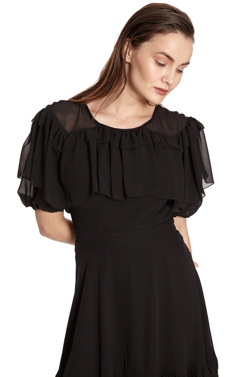 Black chiffon short sleeve midi dress