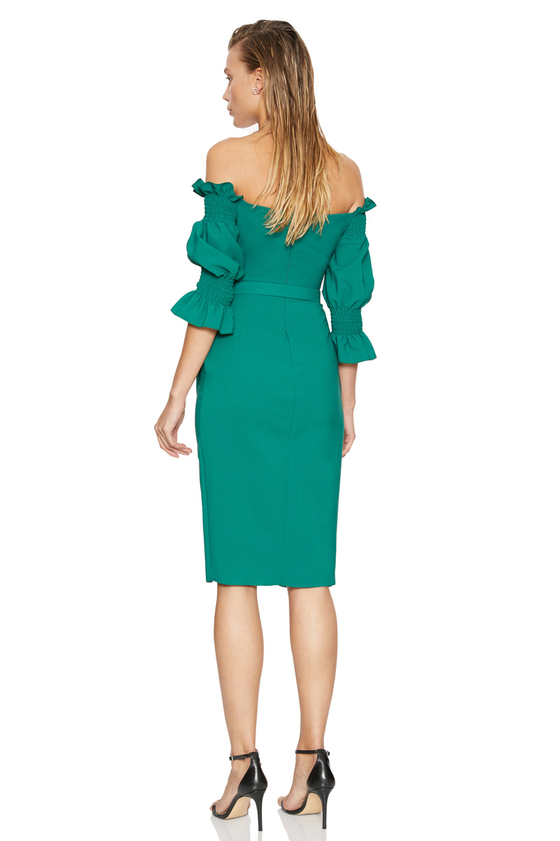 Green crepe short sleeve mini dress