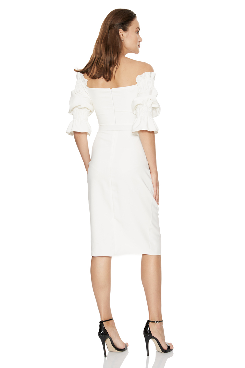 White crepe short sleeve mini dress