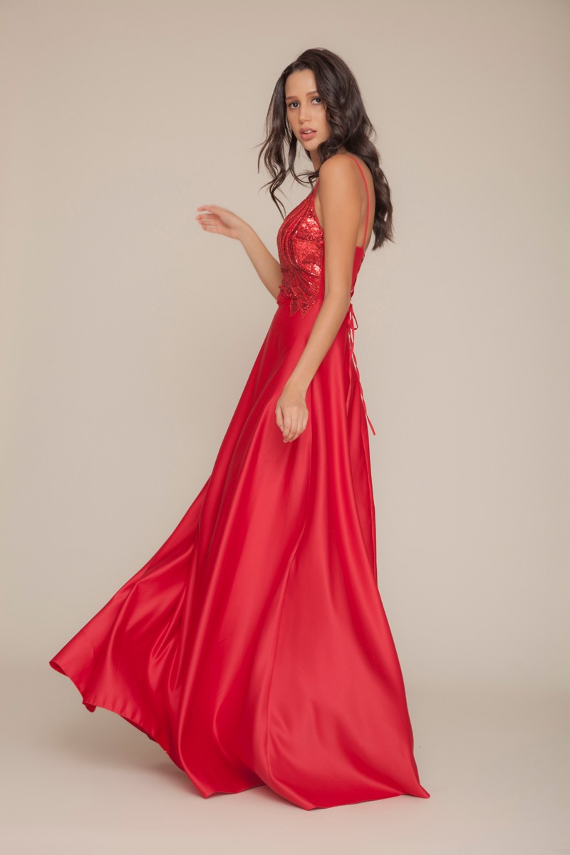 Red Satin Maxi Sleeveless Dress