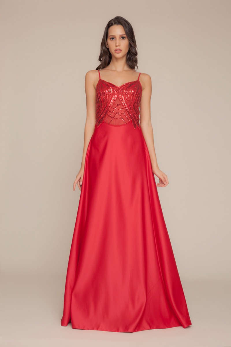 Red Satin Maxi Sleeveless Dress