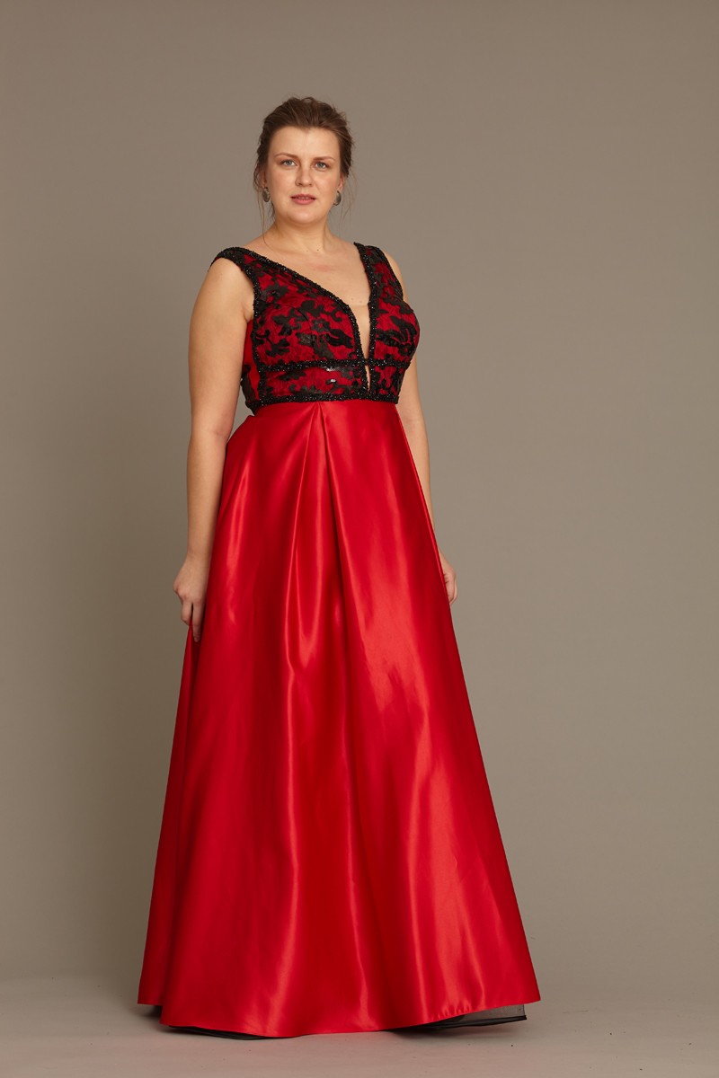Red Plus Size Satin Sleeveless Maxi Dress