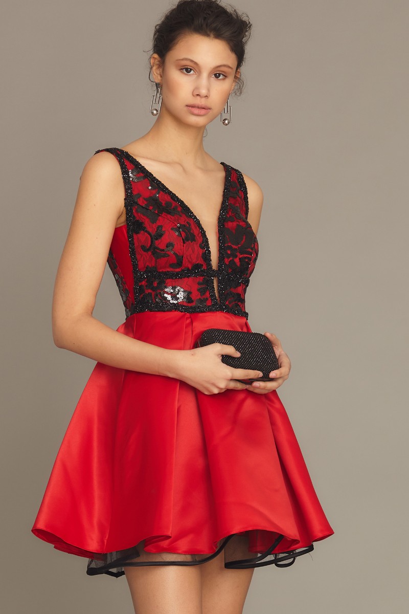 Red Satin Sleeveless Mini Dress