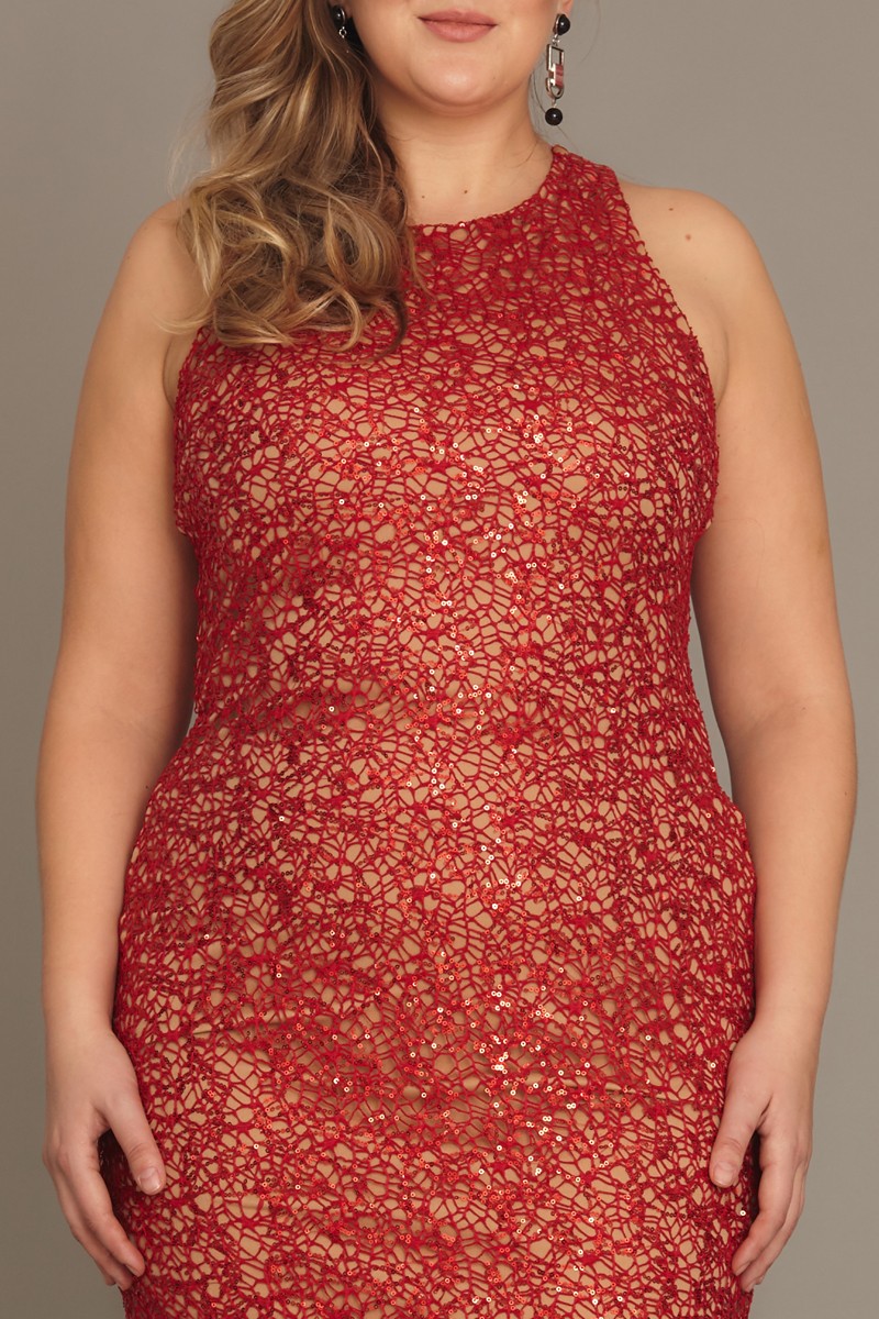 Red Plus Size Sequined Mini Sleeveless Dress