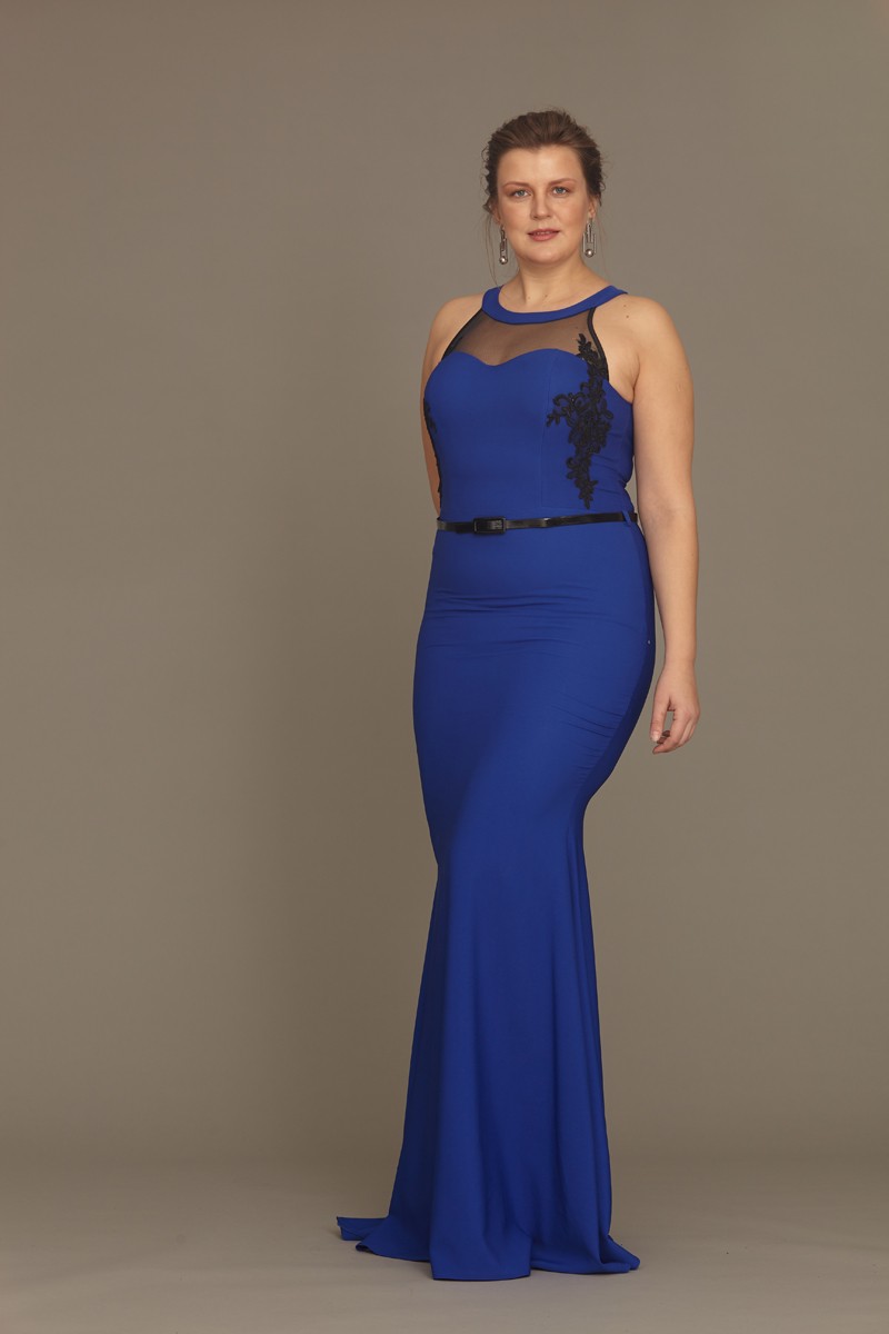 Saxon Blue Plus Size Crepe Sleeveless Maxi Dress