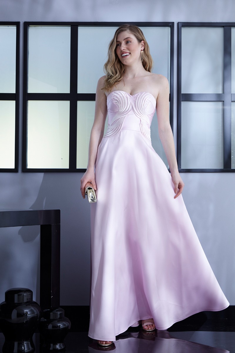 Pink Satin Maxi Strapless Dress