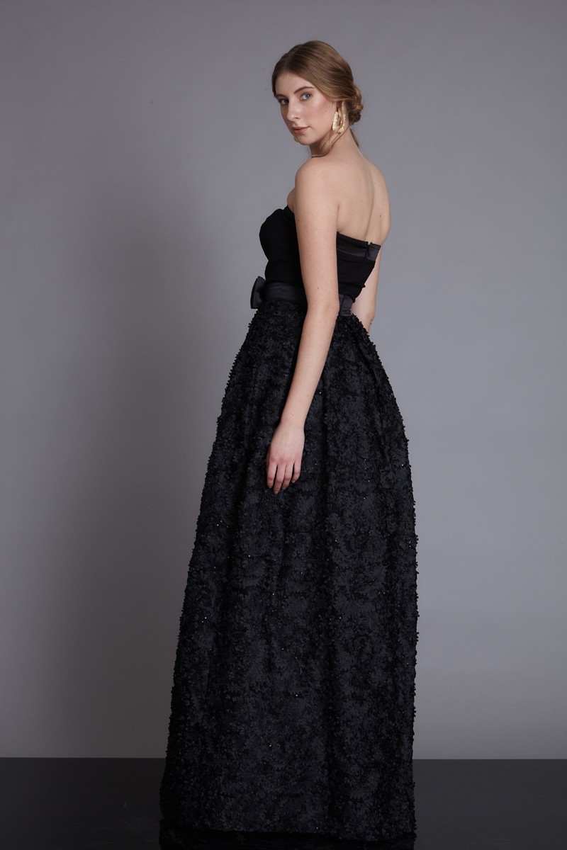 Black Crepe Strapless Maxi Dress