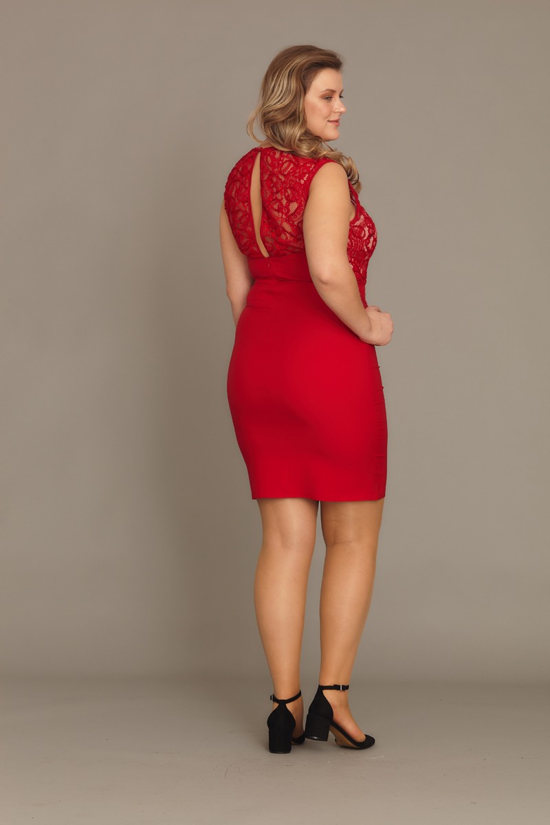 Red Plus Size Crepe Sleeveless Mini Dress