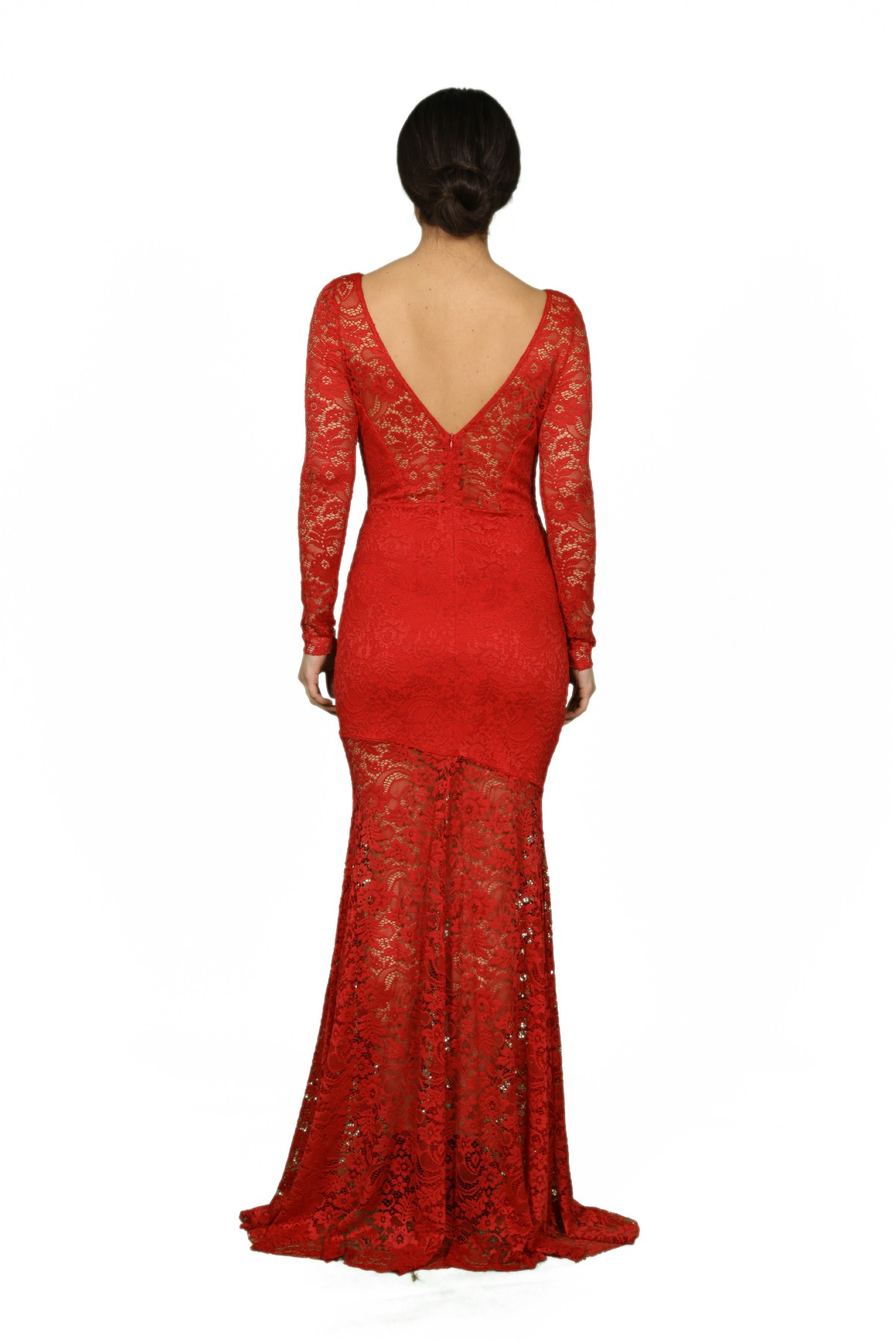 Red Lace Long Sleeve Maxi Dress