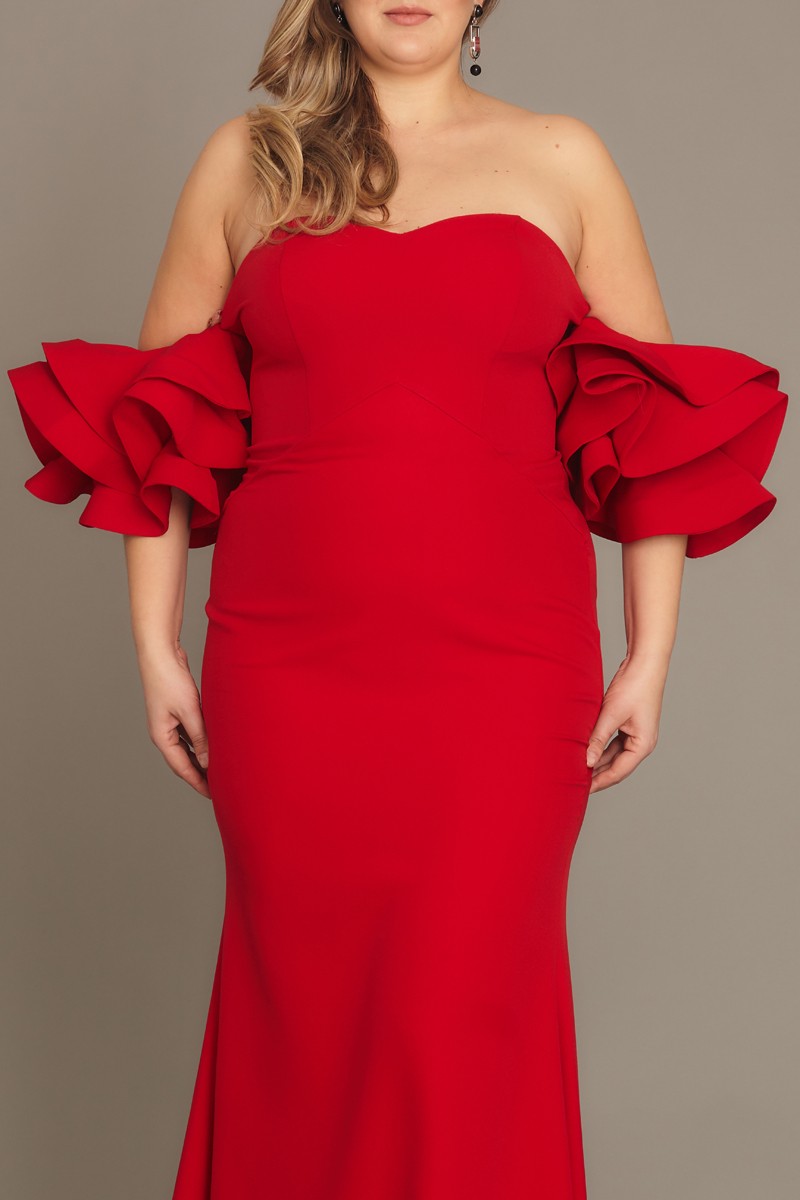 Red Plus Size Crepe Strapless Maxi Dress