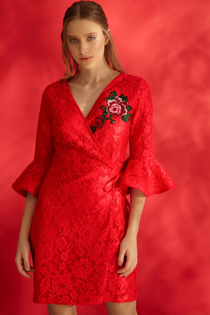 Red Lace Mini Sleeveless Dress