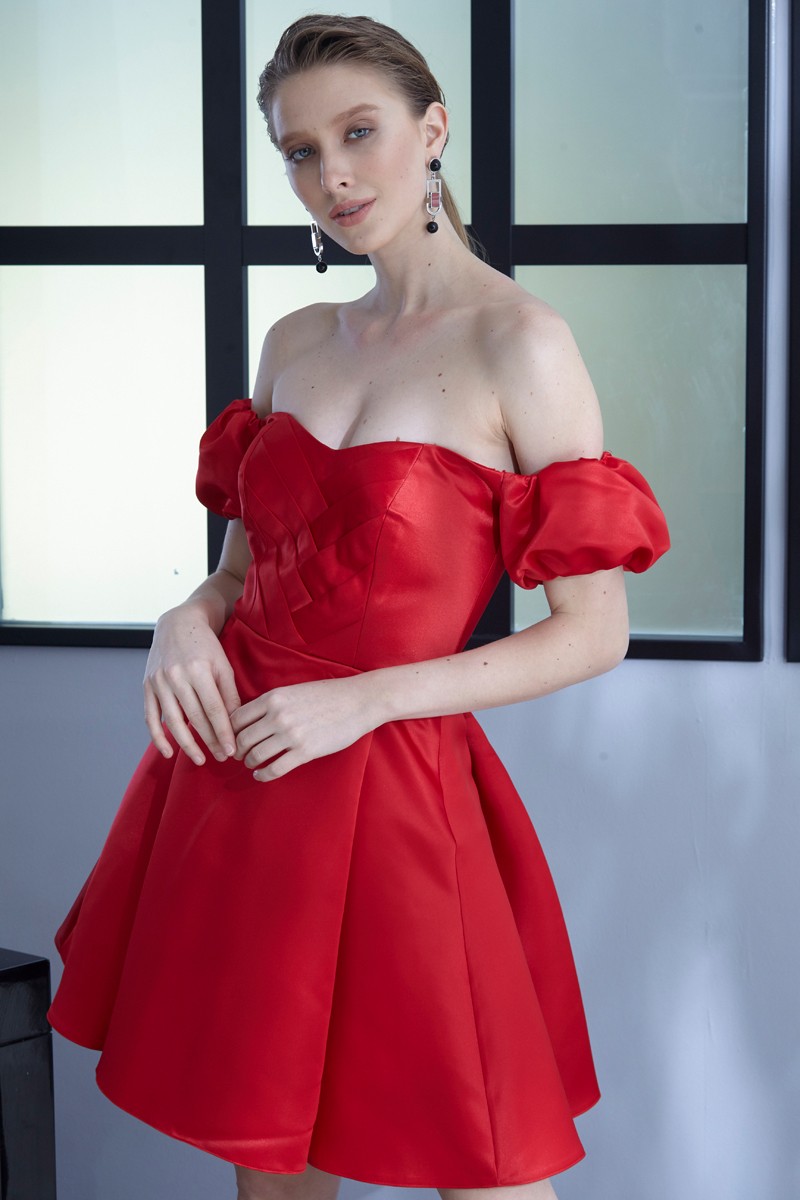 Red Satin Mini Short Sleeve Dress