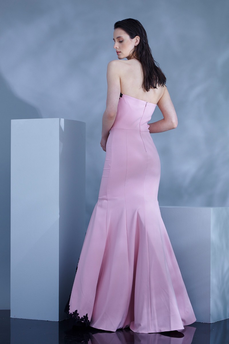 Pink Crepe Strapless Maxi Dress