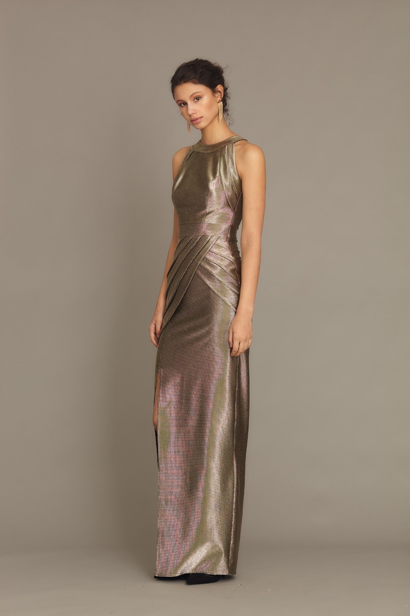 Gold Woven Sleeveless Maxi Dress