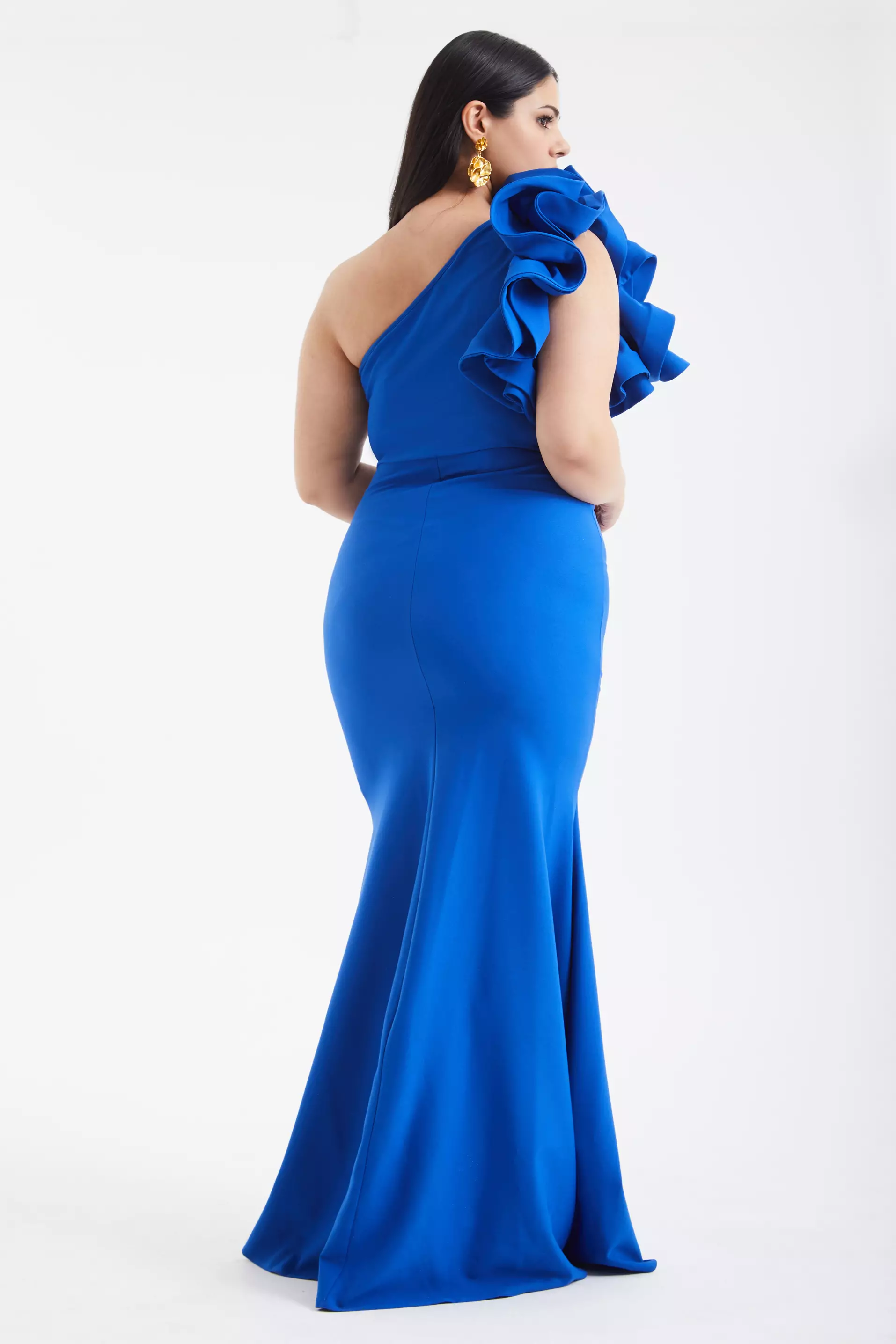 Saxon Blue Plus Size Crepe Maxi Dress