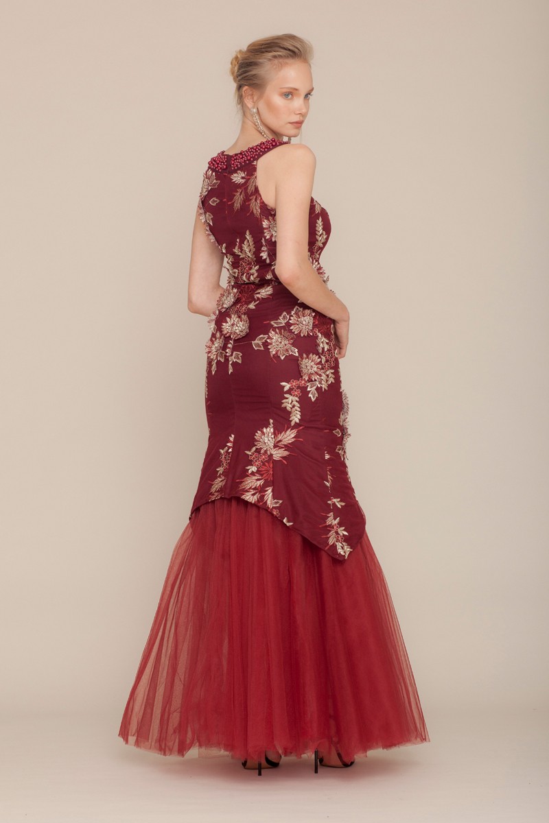 Claret Red Lace Maxi Sleeveless Dress