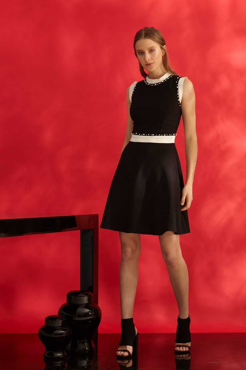 Black Crepe Mini Short Sleeve Dress